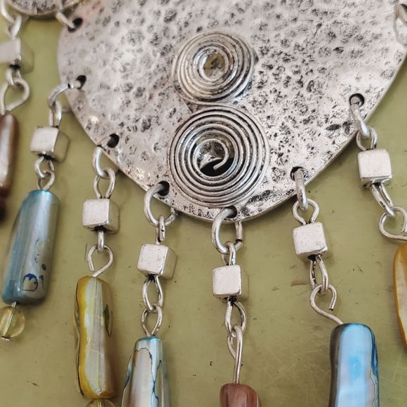 Artsy silver whimsical real natural shell silver dangle necklace statement uniqu - Picture 10 of 14